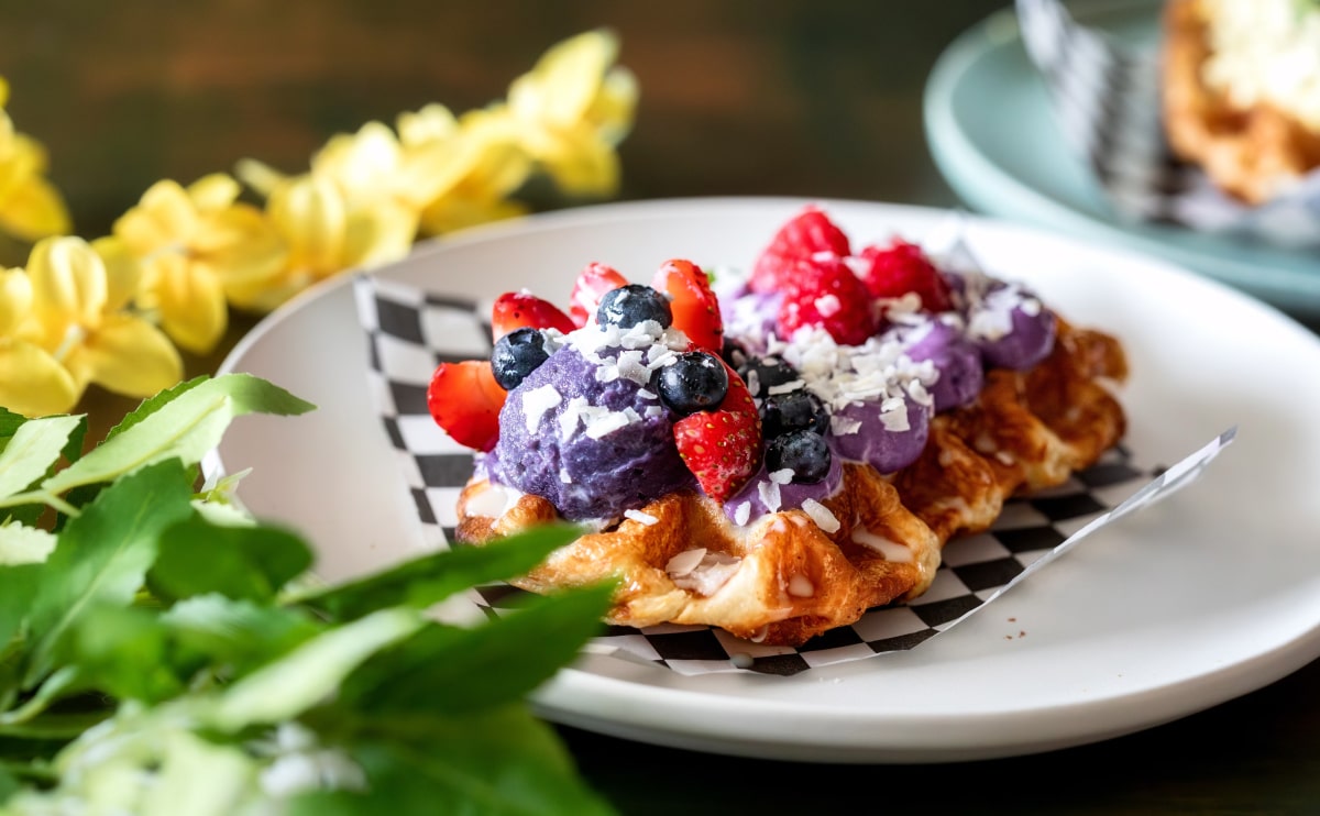 Vegan Ube Mochi Waffles